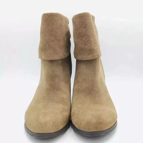 BCBGeneration Boots Womens Size 8.5 B Tan Suede Ankle Booties Heels Cuffed Shoe - Picture 4 of 13